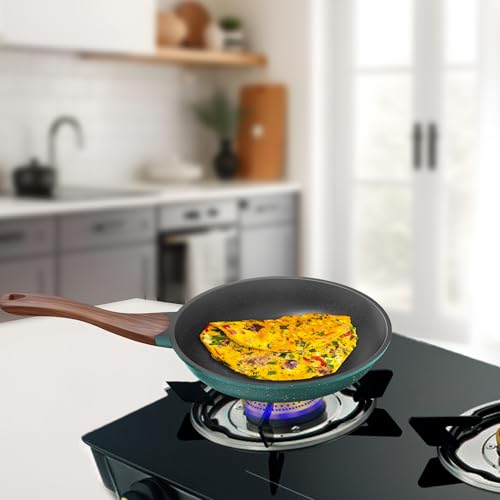 Image 5 of Preethi Artistic Collection Die Cast Non Stick Fry Pan, 24 cm,with Glass Lid, 5 Star Non Stick Effect, Cook & Serve, Ocean Green