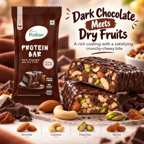 Image 6 of Acme Poshan High Protein Bar, Dark Chocolate & Dry Fruits (50g, Pack of 6)
