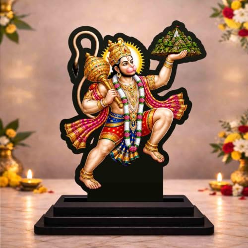 Image 1 of Default Title for the product Hanuman Ji Wooden MDF Printed Idol with Stand, 4 x 5 Inch, Pooja Room Decor, Home Temple Mandir Decoration, Religious Gift