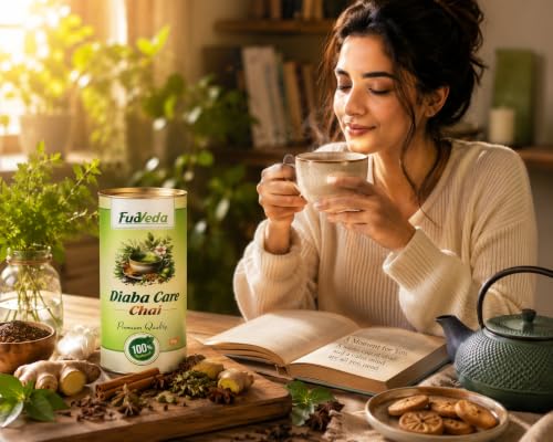 Image 2 of FudVeda Premium Natural Loose Leaf Tea | Authentic Tea Blend | Rich Aroma & Smooth Taste | Hygienically Packed | Daily Refreshment (Diaba Care Chai, Pack of 1)