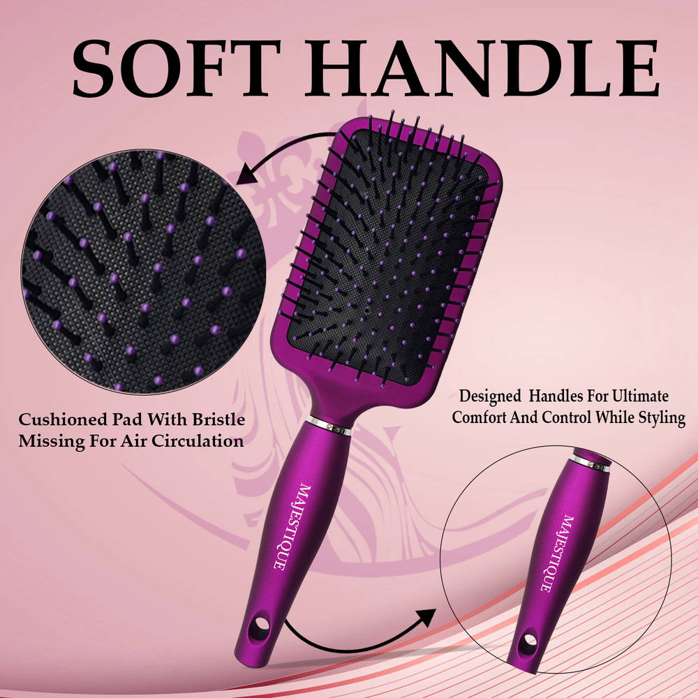 Image 5 of Majestique Purple Paddle Hair Brush - Refresh and Extend - Soft Nylon Bristles