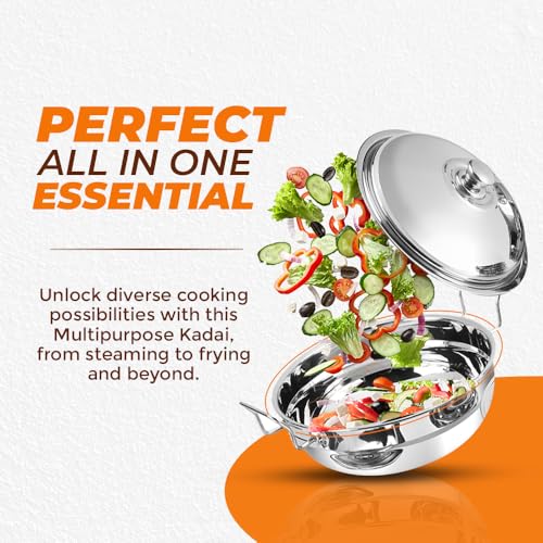 Image 7 of Kraft Stainless Steel Multi Kadai/Idli Maker | 5 L, 28 cm, 6 Plates | 2 Idli, 2 Dhokla, 1 Patra & Mini Idli | Induction & Gas Compatible Momo/Modak Pot | 6 in 1 Multipurpose steamer for cooking