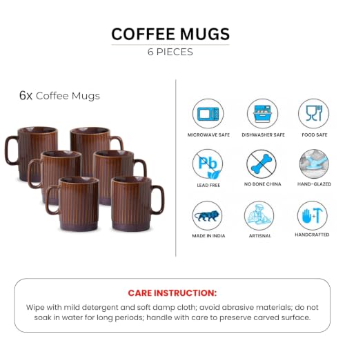Image 5 of ExclusiveLane Mocha Ribbed Ceramic Coffee Mugs Set of 6 330 ml