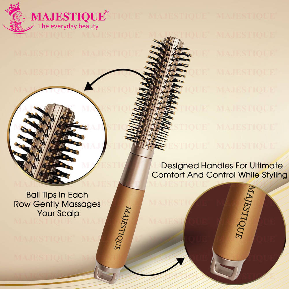Image 4 of Majestique Golden Round Blow Drying Hair Brush with Refresh and Extended Nylon Bristles