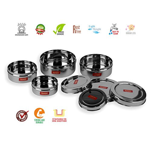 Image 4 of Sumeet Stainless Steel Flat Canisters Set of 4Pcs