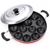 Image 1 of Default Title for the product Vansh enterprises Aluminium Non Stick 12 Cavities Appam Pan with Lid 24 cm Red