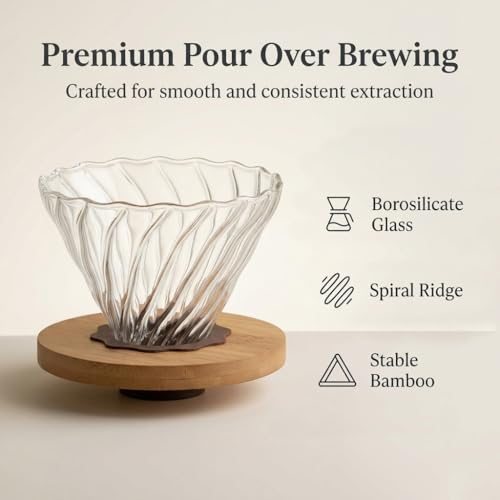 Image 2 of Supvox Pour Over Coffee Dripper for 1-2 Cups Bamboo Base Borosilicate Glass