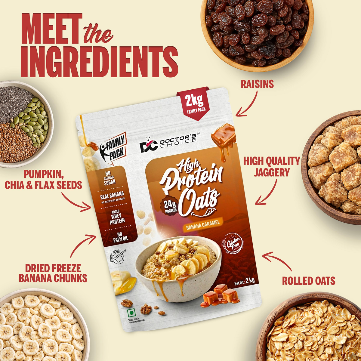 Image 7 of Doctor's Choice Protein Oats (Banana Caramel) 2 KG