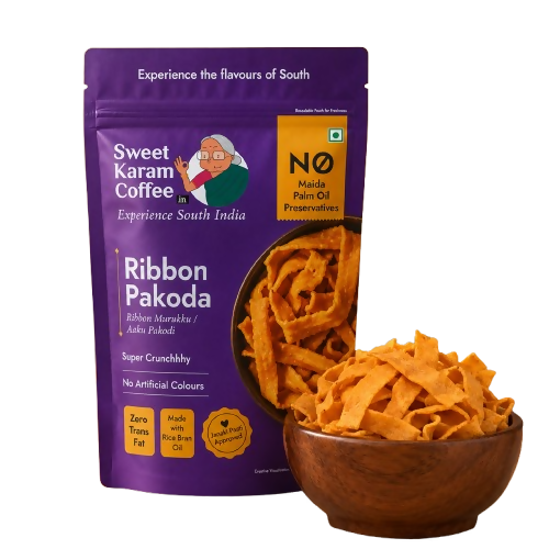 Image 1 of 95 gm / Pack of 1 for the product Sweet Karam Coffee Ribbon Pakoda (Ribbon Murukku)