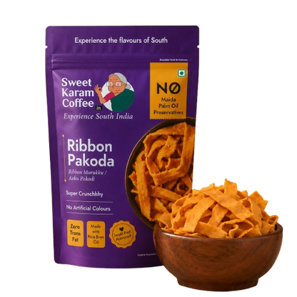 Image 1 of 95 gm / Pack of 1 for the product Sweet Karam Coffee Ribbon Pakoda (Ribbon Murukku)
