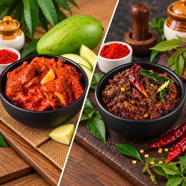 Image 1 of combo for the product Tenali Ruchulu Pickles Combo: Mango Pickle + Gongura Pickle