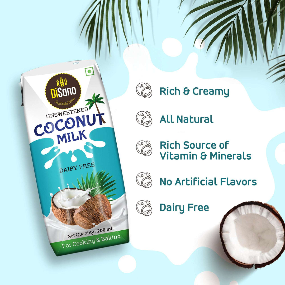 Image 3 of Disano coconut Milk, Vegan, No Added Sugar, 18% Fat, 200ml