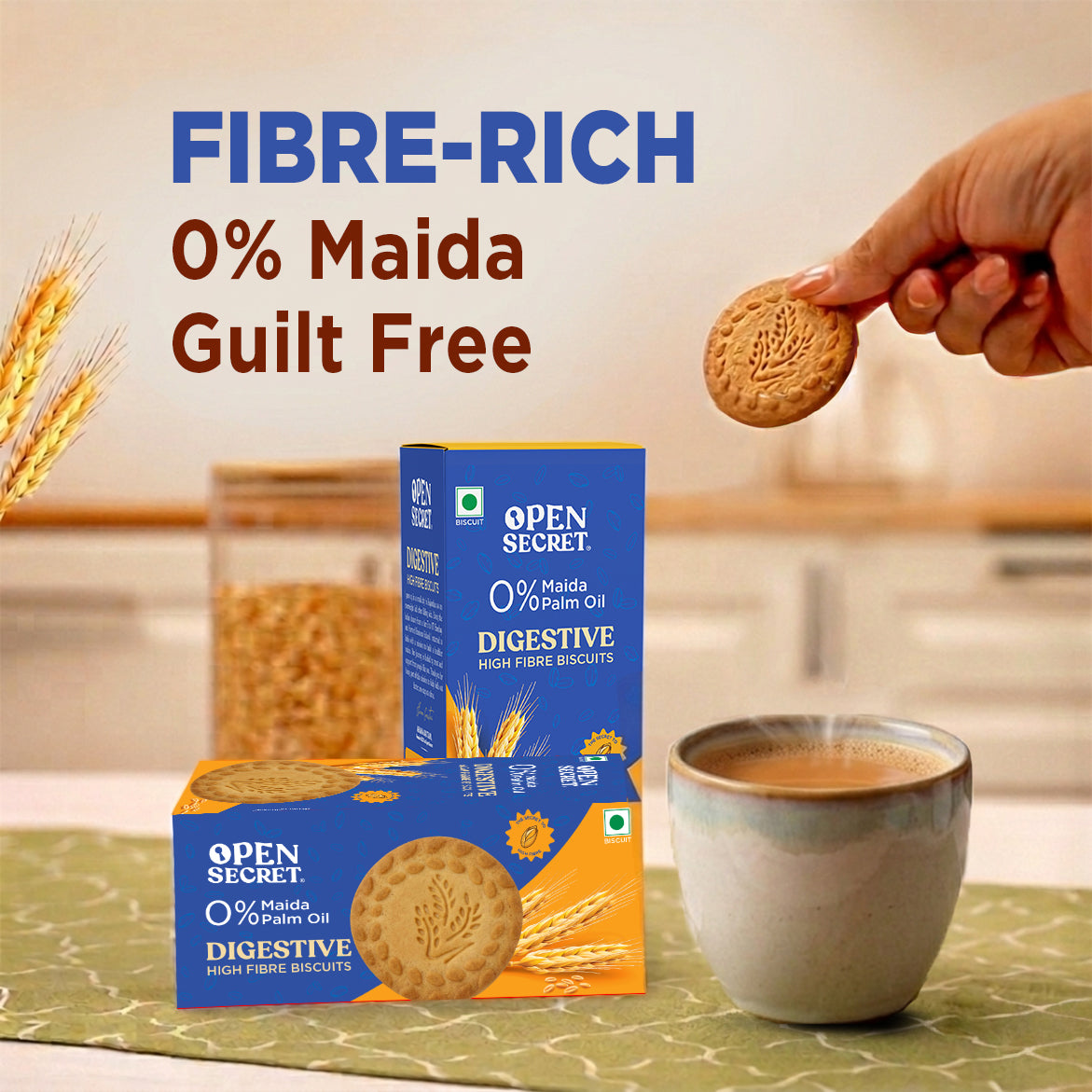 Image 2 of Open Secret Healthy Digestive Biscuit - 0% Maida, 0% Palm Oil, High Fibre - Goodness of Atta | Guilt Free