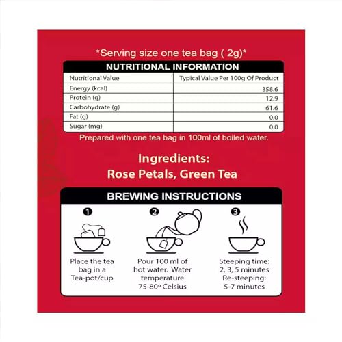 Image 2 of Teaaza Rose Green Tea Bags | 25 Pieces | For Glowing Skin | Made with 100% Whole Leaf & Natural Rose Petals