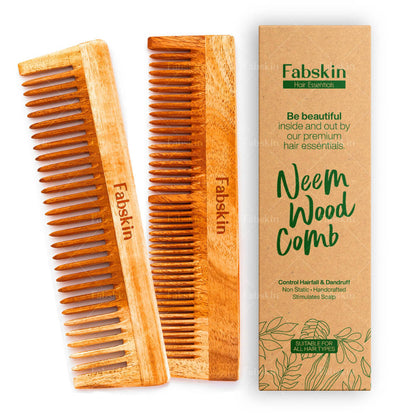 Image 1 of Set Of 2 / Pack of 1 for the product Fabskin Graduated & Wide Tooth Neem Wooden Comb - Set Of 2