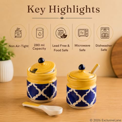 Image 5 of ExclusiveLane Moroccan Ceramic Pickle Jars with Spoon & Lid Set of 2