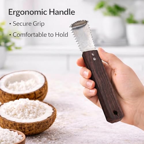Image 5 of BIRJIS Coconut Scraper Tool with Bent Stainless Steel Blade