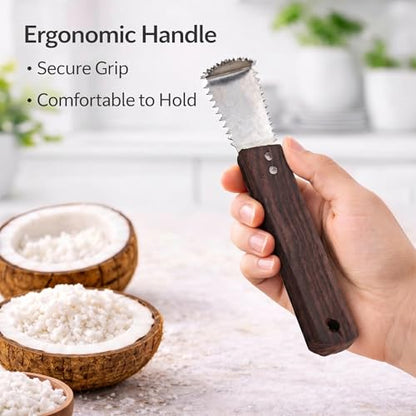 Image 5 of BIRJIS Coconut Scraper Tool with Bent Stainless Steel Blade