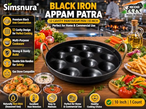 Image 3 of simsnura Black Iron Appam Patra with Double Side Handle 10 Inch 1 Count