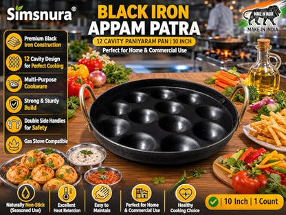 Image 3 of simsnura Black Iron Appam Patra with Double Side Handle 10 Inch 1 Count