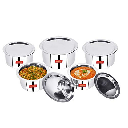 Image 3 of Sumeet Induction & Gas Stove Friendly Stainless Steel 5 Pcs Big Size Container Set/Tope/Cookware Set With Lids (1 Ltr To 3 Ltr), 10 Pcs Set, White