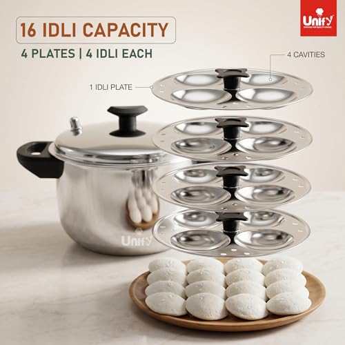 Image 3 of Unify Stainless Steel Idli Cooker 4 Plates | Idli Maker | Induction & Gas Compatible | Sandwich Bottom Steamer with Lid | 16 Idli Capacity | Durable, Rust-Resistant & Easy to Clean