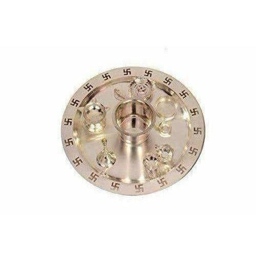 Image 1 of Silver Plated OM Pooja Thali 1 Set 8 Pcs