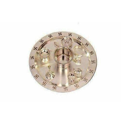 Image 1 of Silver Plated OM Pooja Thali 1 Set 8 Pcs