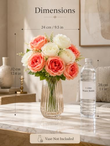 Image 4 of Divyakosh Artificial Flowers for Vase (10 Peonies), Artificial Flowers Bunch (Vase Not Included), Luxury Floral Centerpiece for Living Room Dining Table Office Decor