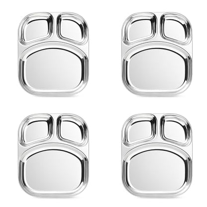 Image 14 of Large-4 for the product Spillbox Stainless Steel Dinner Plate with 3 Compartments
