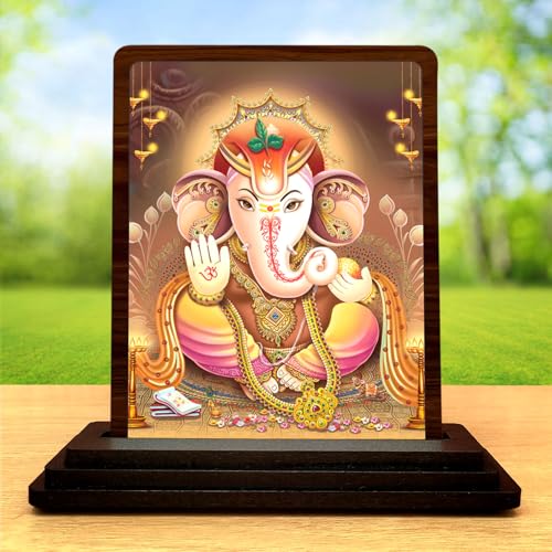 Image 2 of Lord Ganesha Small Wooden Idol 4x5 Inch Auspicious Blessing HD Printed Home Decor