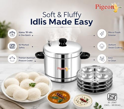 Image 2 of Pigeon Favourite ISI Marked Stainless Steel Idli Maker with Whistle | 4 Plates | 16 Idlis | Induction & Gas Stove Compatible | Use on LowâMedium Flame