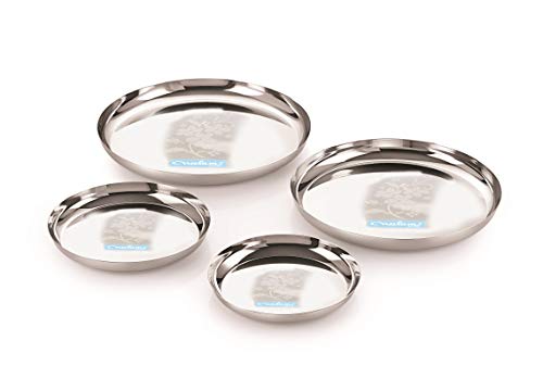 Image 1 of Default Title for the product neelam Stainless Steel 13, 18 Gauge Lazer Etching J.K Khumcha Thali, 30 cm, Set of 12