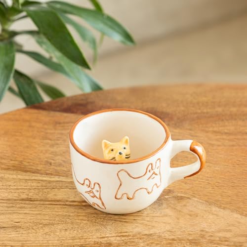 Image 1 of Default Title for the product ExclusiveLane Cute Cat Surprise 3D Animal Ceramic Coffee Mug 240 ml