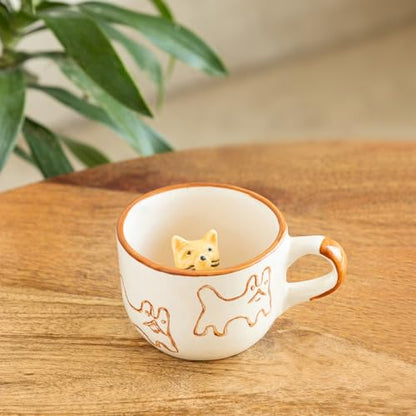 Image 1 of Default Title for the product ExclusiveLane Cute Cat Surprise 3D Animal Ceramic Coffee Mug 240 ml
