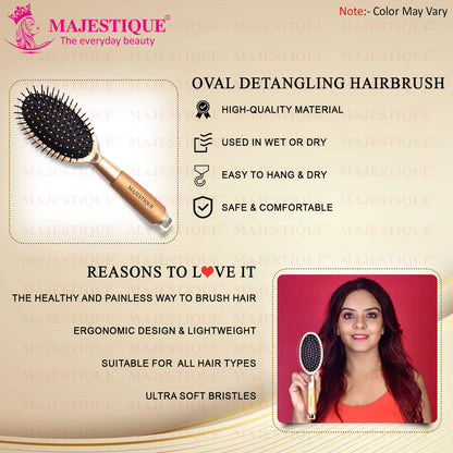Image 6 of Majestique Golden Oval Detangler Brush - Friendly Detangling Brush Ultra-Soft Tipped Nylon
