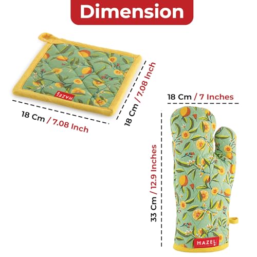 Image 3 of HAZEL Cotton Oven Glove and Pot Holder Set (1 Pair)