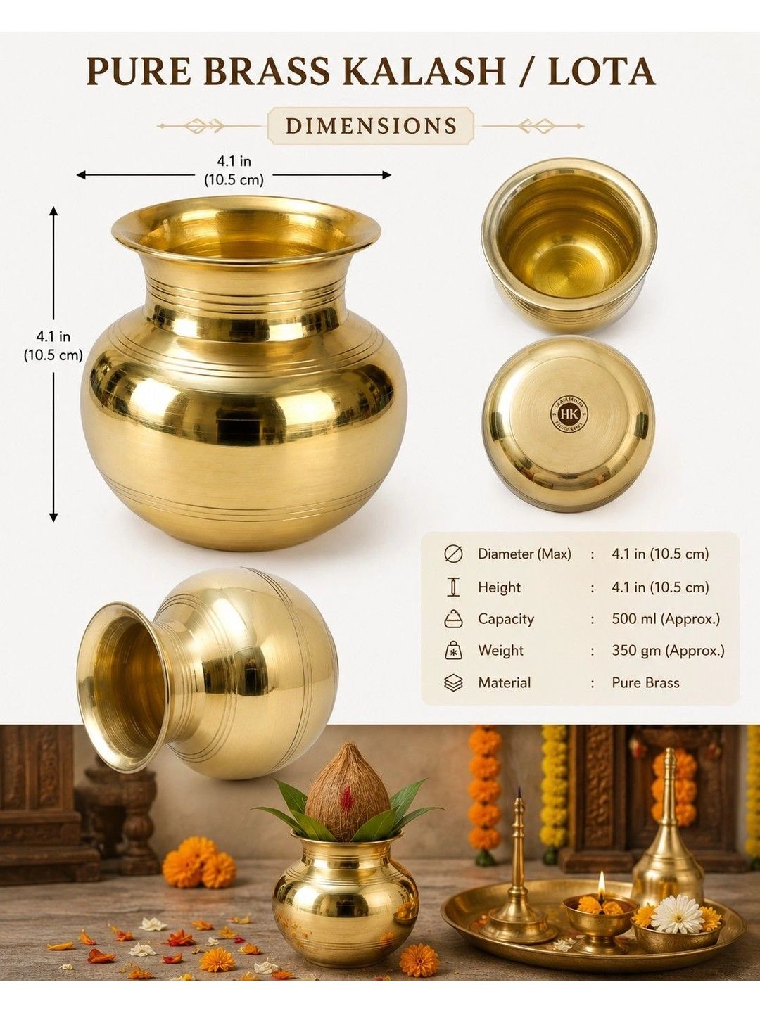 Image 4 of HATEKHORI Brass Pooja Kalash