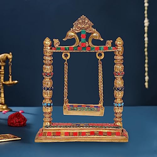Image 2 of AONA Brass Swing Jhula for Ladoo Gopal Idol Statue
