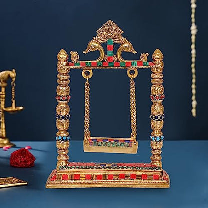 Image 2 of AONA Brass Swing Jhula for Ladoo Gopal Idol Statue