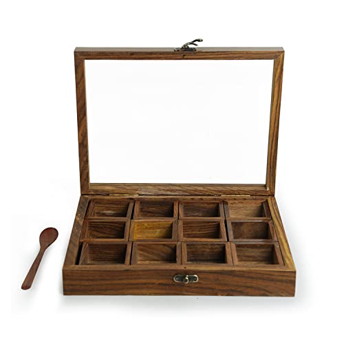 Image 5 of ExclusiveLane Twelve Blends Sheesham Wooden Spice Box for Kitchen 12 Detachable Containers 45 gram Each
