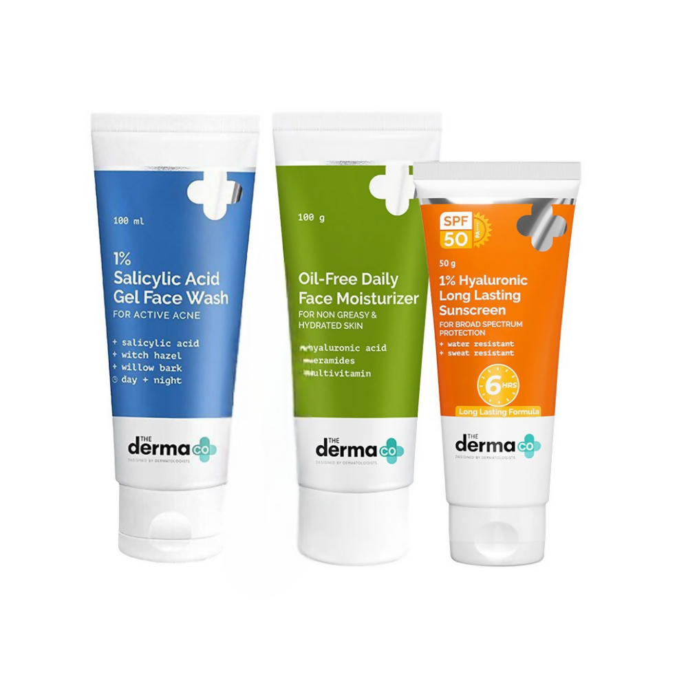 Image 1 of combo for the product The Derma Co I-Beauty CMS (Cleanser, Moisturizer, Sunscreen) For Acne Prone Skin Combo