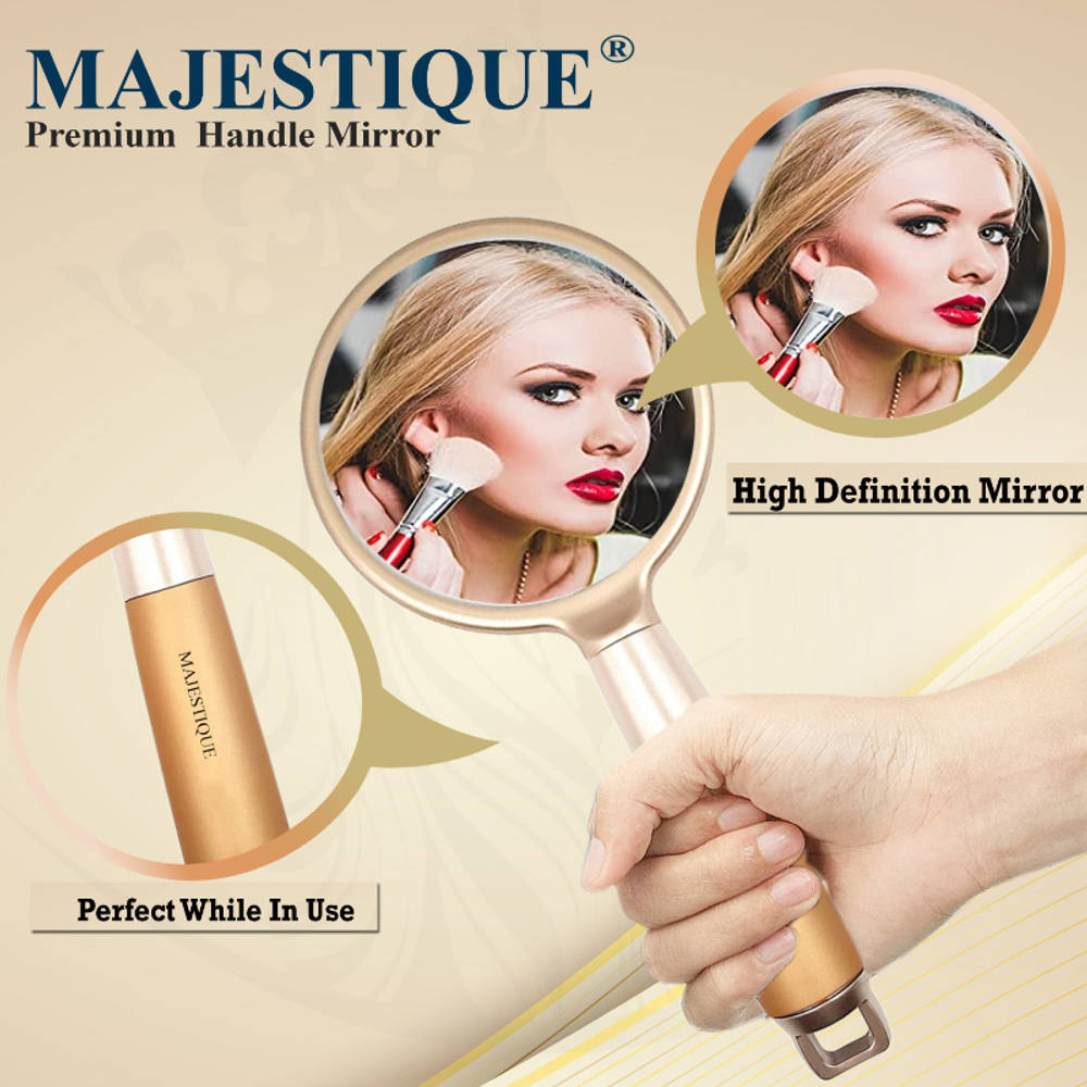 Image 3 of Majestique Handle Mirror for Makeup - Gold Finesse 8 Inch for Travel for Men and Women