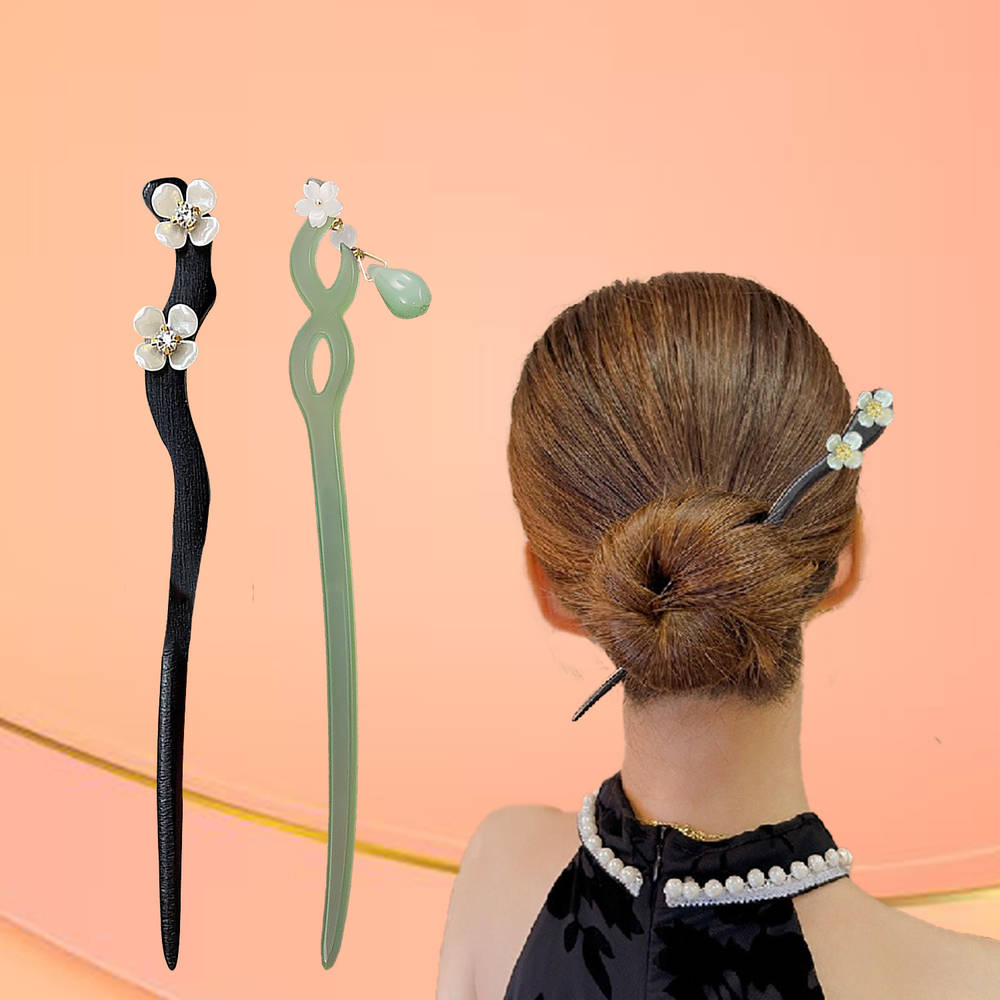 Image 1 of 2 Pcs for the product Majestique Wooden Resin Juda Pin Hair Sticks Buns Hair Accessories For Women - 2Pcs