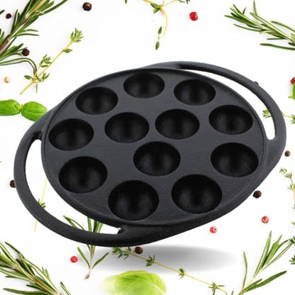 Image 3 of TRILONIUM Triple Seasoned Cast Iron Paddu Tawa 12 Pits 2 Kgs
