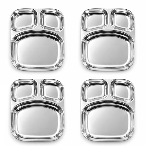 Image 8 of Small-4 for the product Spillbox Stainless Steel Dinner Plate with 3 Compartments