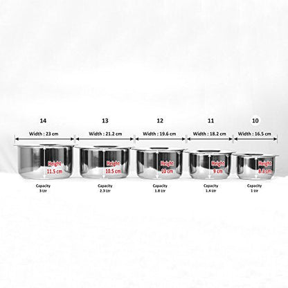 Image 4 of Sumeet Induction & Gas Stove Friendly Stainless Steel 5 Pcs Big Size Container Set/Tope/Cookware Set With Lids (1 Ltr To 3 Ltr), 10 Pcs Set, White