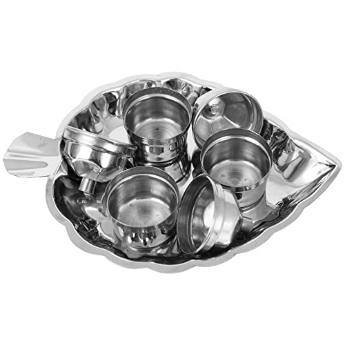Image 4 of Spillbox Traditional Handcrafted Steel Thali kumkum Plate for Pooja 3 Bowls