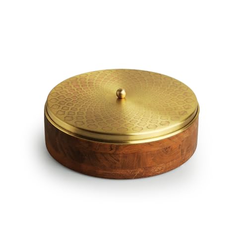 Image 2 of ExclusiveLane Mughal Brass & Wooden Spice Box with Spoon 7 Containers 48 gram