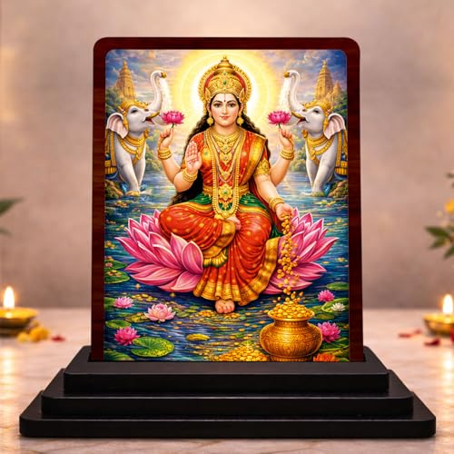 Image 1 of Default Title for the product HD Printed Maa Lakshmi Wooden Idol 4x5 Inch Traditional Pooja Spiritual Showpiece